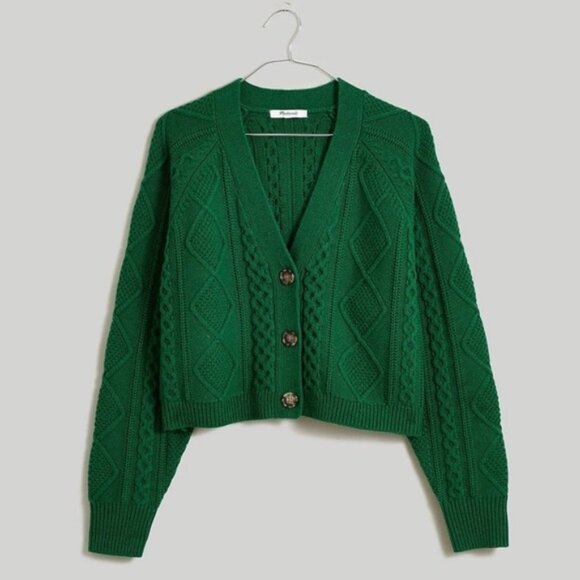Madewell Cable-Knit Cropped Cardigan in Varsity Green - Picture 1 of 9